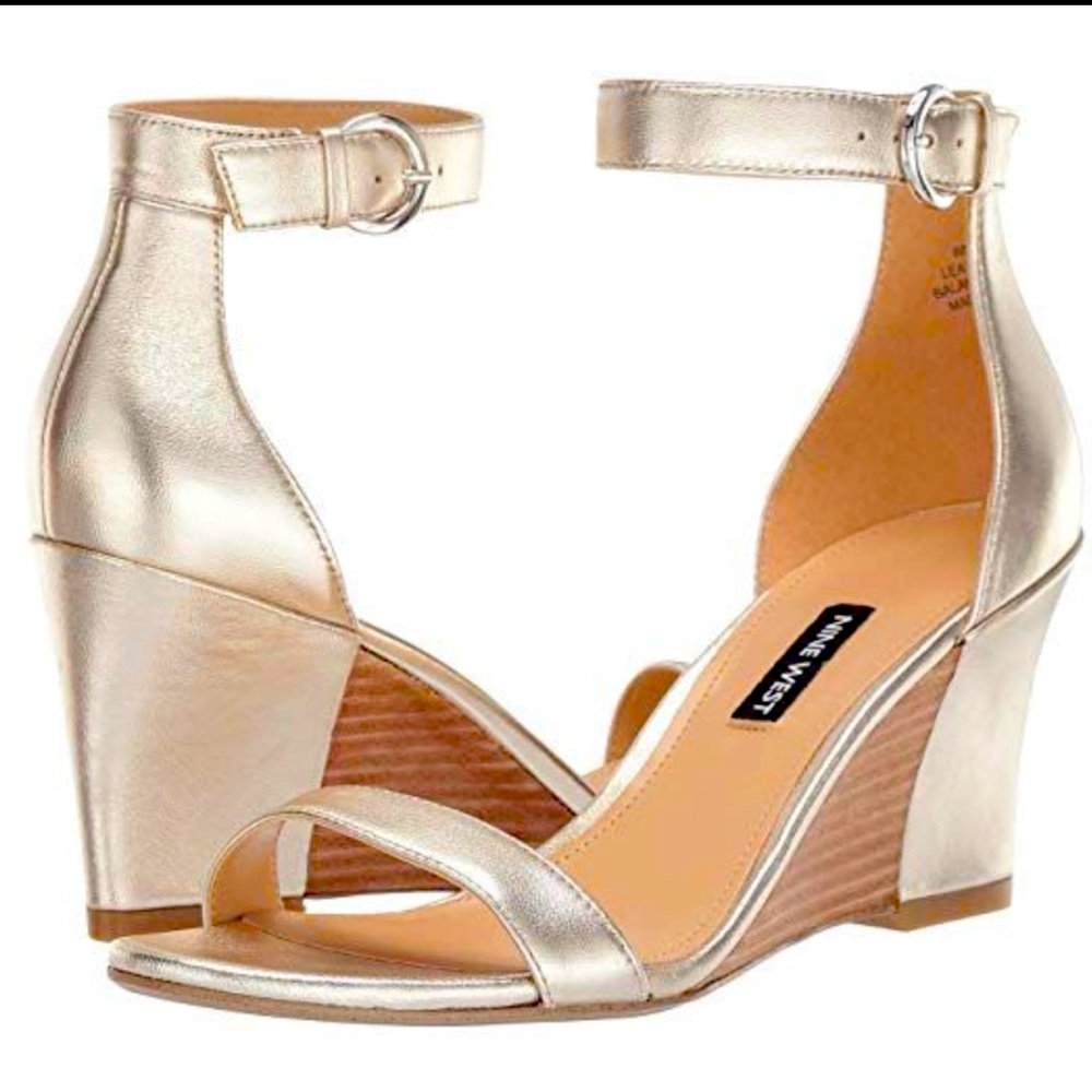 NINE WEST GOLD LEATHER SANDAL WEDGES - 7m